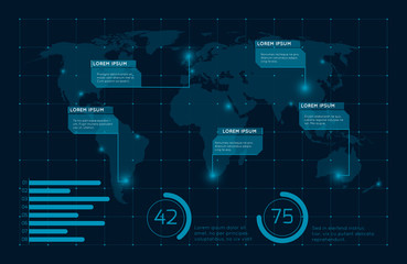 Poster - Abstract blue infographic world map vector illustration. World map global, business geography map