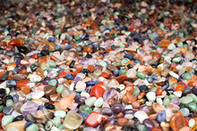 Natural Background - Pile Of Semi Precious Jewelery Stones Closeup. Best For Craftmanship, Interior Design