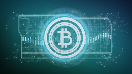Poster - Technology Bitcoin icon on a circle isolated on a background 3d rendering
