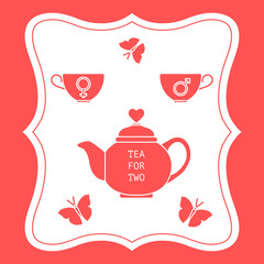 Greeting card with tea for two. Valentine's Day