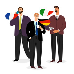 Poster - International male business team vector isolated on white background. Italian, french and german business people, team businessman illustration