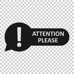 Wall Mural - Attention please sign icon in transparent style. Warning information vector illustration on isolated background. Exclamation business concept.