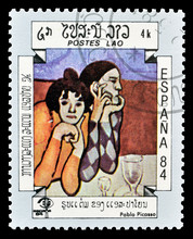 Cancelled Postage Stamp Printed By Lao, That Shows Painting By Pablo Picasso, Circa 1984.