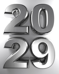 Poster - 2029 in metallic chrome 3D letters - 3D rendering