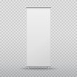 © Kindlena - Roll up banner stand isolated on transparent background. Vector blank display mockup for presentation or exhibition product template.