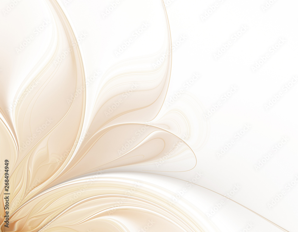 Abstract white background with petals of fractal flower - obrazy, fototapety, plakaty 