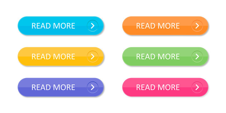 Set of colorful buttons with icons isolated on white background for websites and applications in flat style.