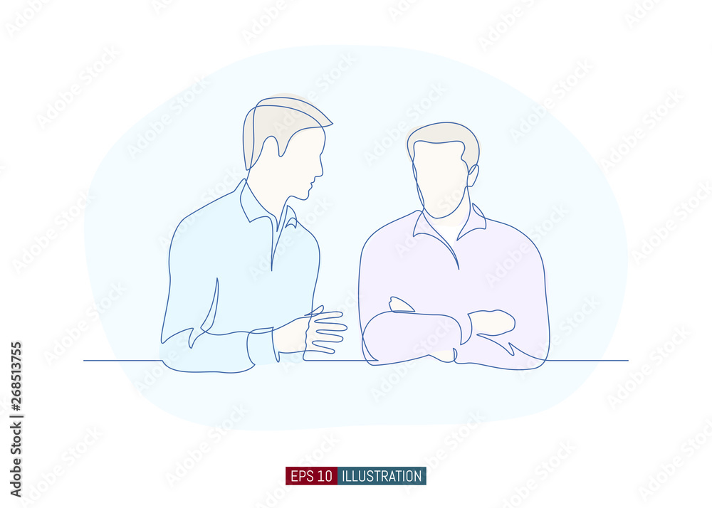 Continuous line drawing of two mans dialog. Template for your design ...