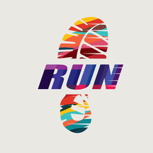 Run Symbol In Grunge Style, Sneakers Print Marathon Icon, Poster And Logo Template