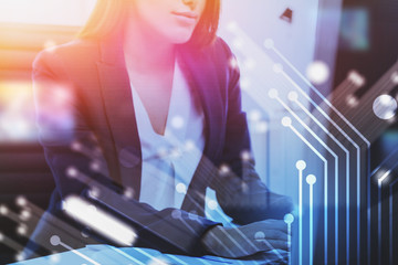 Poster - woman using computer, technology concept