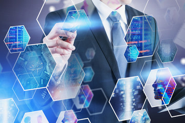 Poster - Man in suit working with digital screen