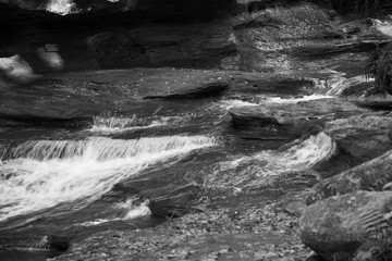 Waterfall outdoors in black and white