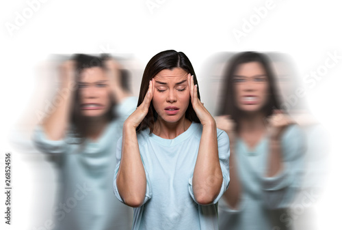 Fotomural Female suffering from uncontrollable thoughts, overwhelmed with inner conflict s
