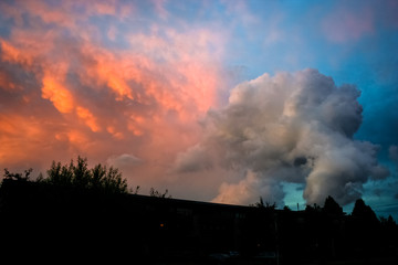 Wall Mural - corkscrewed updraft, indicative of rotation in a supercell thunderstorm. mammatus clouds in the anvi