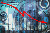 Fototapeta Nowy Jork - Arrow down from the elements of dollar bills The concept of the global financial crisis, problems in the economy and the trend of falling