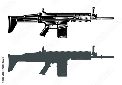 Fotografía fn scar machine gun assault rifle vector image set