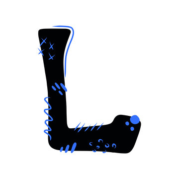 Letter L - abstract vector black font with blue dots, stripes, lines, spots. Abc, alphabet isolated on white background. Perfect illustration for your design - print, poster, card, logo, label