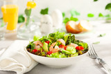Fototapeta  - Fresh summer salad with shrimp, avocado and tomato