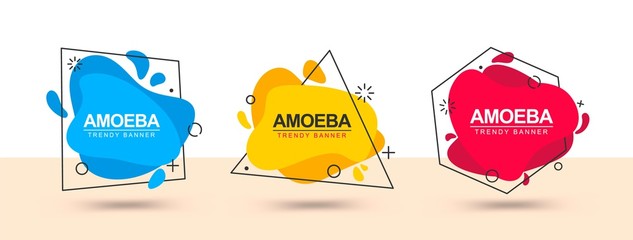 Poster - Isolated abstract banners in memphis design style. Vector banners with black outlines in the shape of triangle, square and polygon for ad, web site, typography, marketing and more.