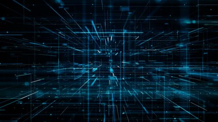 Seamless video with fly through abstract 3D rendering of a scientific technology data binary code