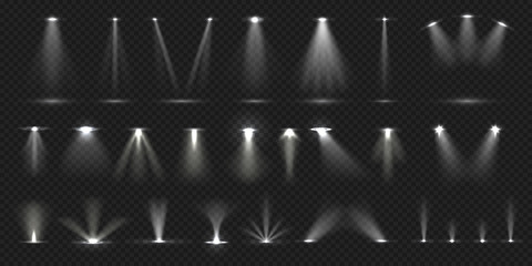 Aufkleber - Stage spotlight. Show stage light effect, bright lighted concert scene for theater gallery disco club. Vector realistic vivid spotlight collection