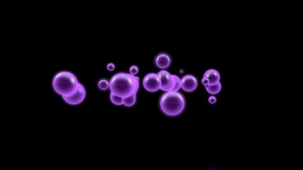 Poster - 3D illustration of a purple object, a gas cloud of high-temperature plasma. Lots of purple plasma droplets in space. Abstract image of futuristic black background. 3D rendering isolated.