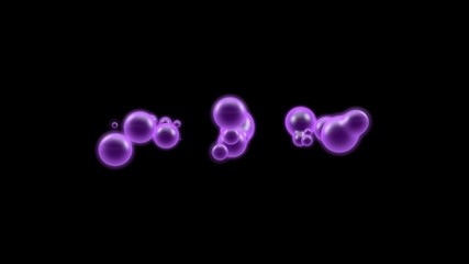 Poster - 3D illustration of a purple object, a gas cloud of high-temperature plasma. Lots of purple plasma droplets in space. Abstract image of futuristic black background. 3D rendering isolated.