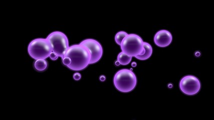 Poster - 3D illustration of a purple object, a gas cloud of high-temperature plasma. Lots of purple plasma droplets in space. Abstract image of futuristic black background. 3D rendering isolated.