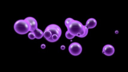 Poster - 3D illustration of a purple object, a gas cloud of high-temperature plasma. Lots of purple plasma droplets in space. Abstract image of futuristic black background. 3D rendering isolated.