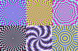 Psychedelic spiral. Optical illusion, delusion spirals and colorful abstraction hypnosis spiral vector illustration set