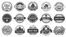 Brewery Beer Badges. Craft Beers Emblems, Hop Lager And Pub Hops Badge Isolated Vector Illustration Set
