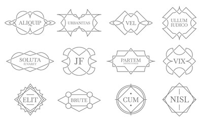 Wall Mural - Vintage lineart badges. Line stamp frame, decorative badge label and retro lines emblem vector set