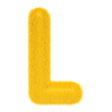 Colored, fluffy, hairy letter L. 3D rendering