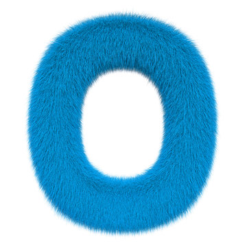 Colored, fluffy, hairy letter O. 3D rendering