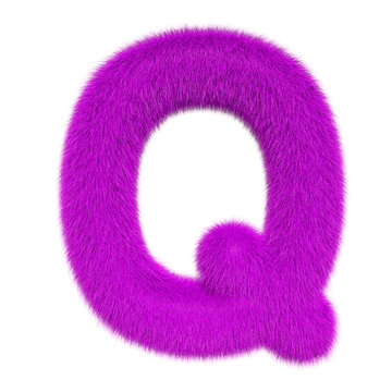 Colored, fluffy, hairy letter Q. 3D rendering