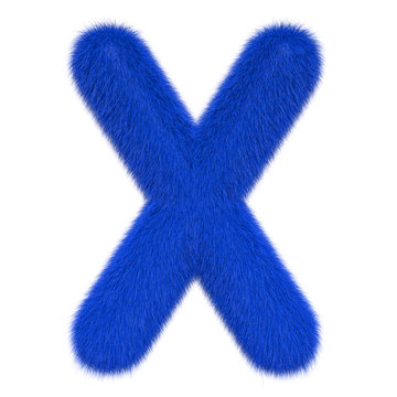 Colored, fluffy, hairy letter X. 3D rendering