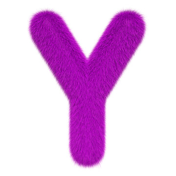Colored, fluffy, hairy letter Y. 3D rendering