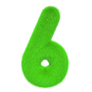 Colored, fluffy, hairy number 6. 3D rendering