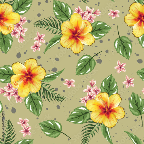Seamless pattern hibiscus flower tropical floral design