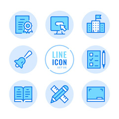 Poster - School vector line icons set. Education, diploma, lesson, book, blackboard outline symbols. Modern simple stroke graphic elements. Round icons