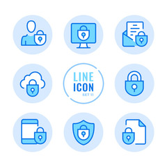 Poster - data protection vector line icons set. computer security, mobile protection, shield, lock, privacy o