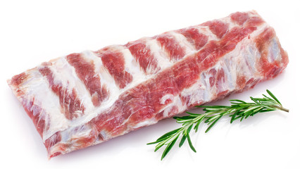 Sticker - Raw pork ribs on white background