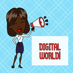 Poster - Conceptual hand writing showing Digital World. Concept meaning Inter connected through digital devices and social media