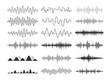 Black musical sound waves. Audio frequencies, musical impulses, electronic radio signals, radio wave curves.