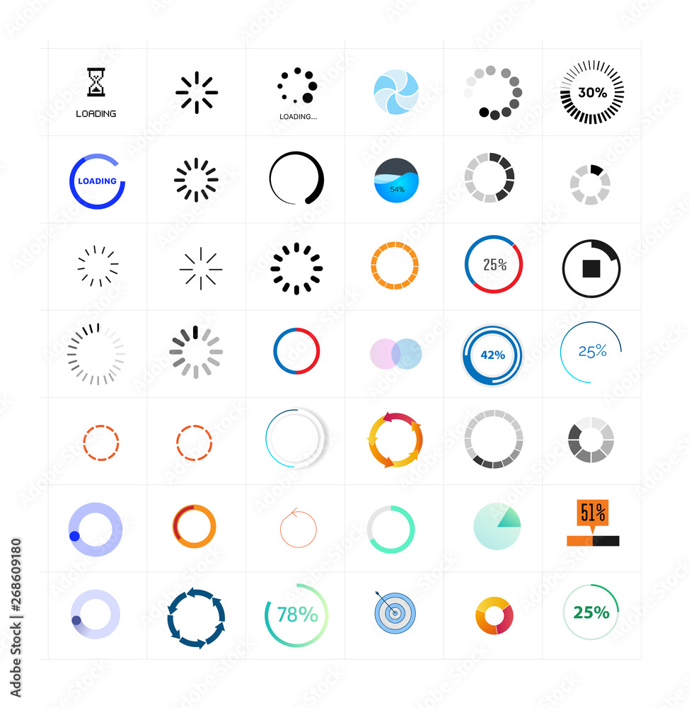 Preloaders and progress bar. Web preloader. Round progress bar. Set of ...