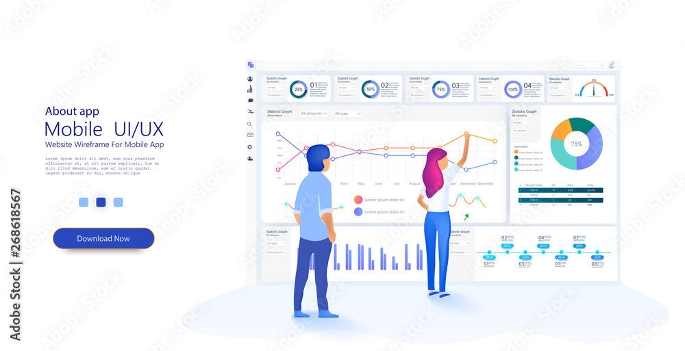 People work in a team and interact with graphs. Business, workflow ...