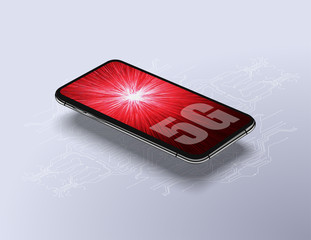 Poster - 5G new wireless internet wifi connection. New mobile communication technology. Mobile phone with the inscription 5G symbolizes the speed of the Internet. Vector