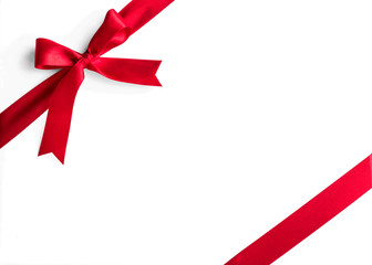 red satin ribbon corner stripe fabric bow isolated on white background with clipping path