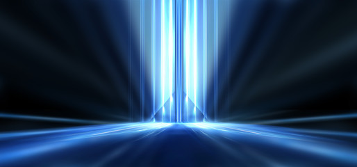 Wall Mural - dark empty abstract scene, rays of searchlights, neon blue light, highlights and lights. night view 