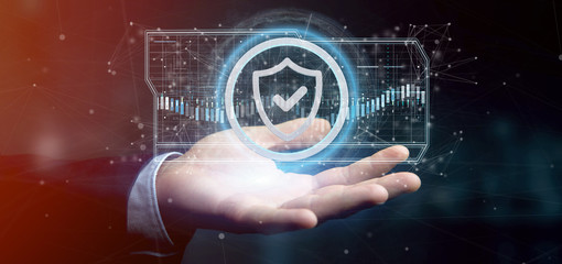 Poster - Man holding a Shield web security concept 3d rendering